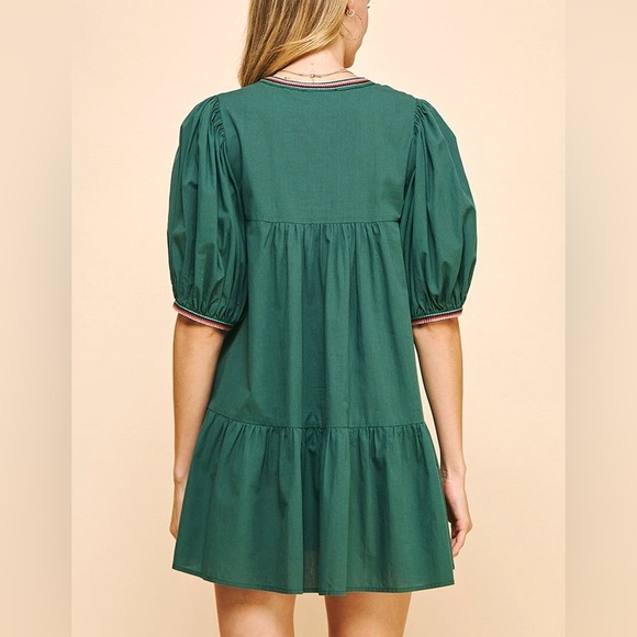 Pinch Hunter Green Mini Dress with Trim | M - Picture 2 of 8